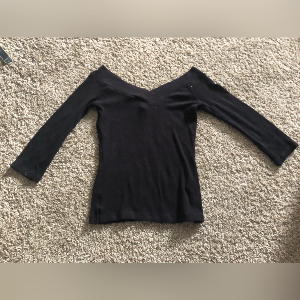 Plain black shirt, flattering